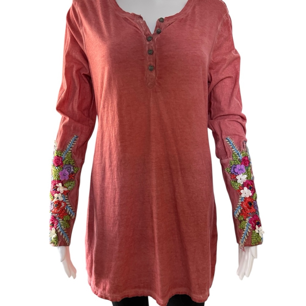 Aratta Rose Tunic with Floral Embroidery